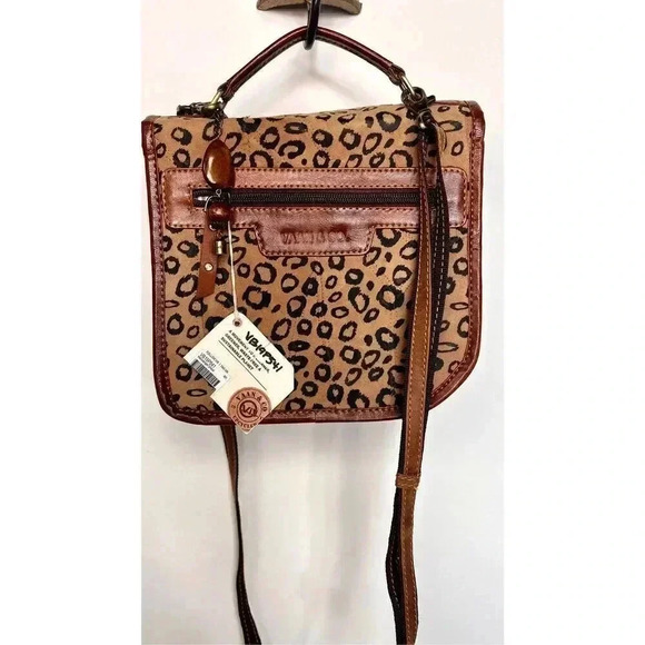 NWT Vaan & Co Womens Brown Casey Cheetah Print Upcycled Leather Crossbody Bag - Picture 6 of 15